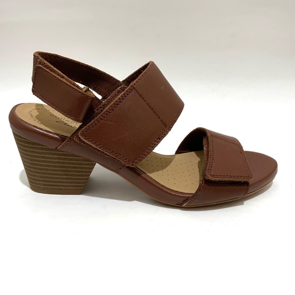 Clarks Women's Lorene Bright Brown Leather Block Heel Ankle strap Sandals 7.5 - Picture 9 of 12